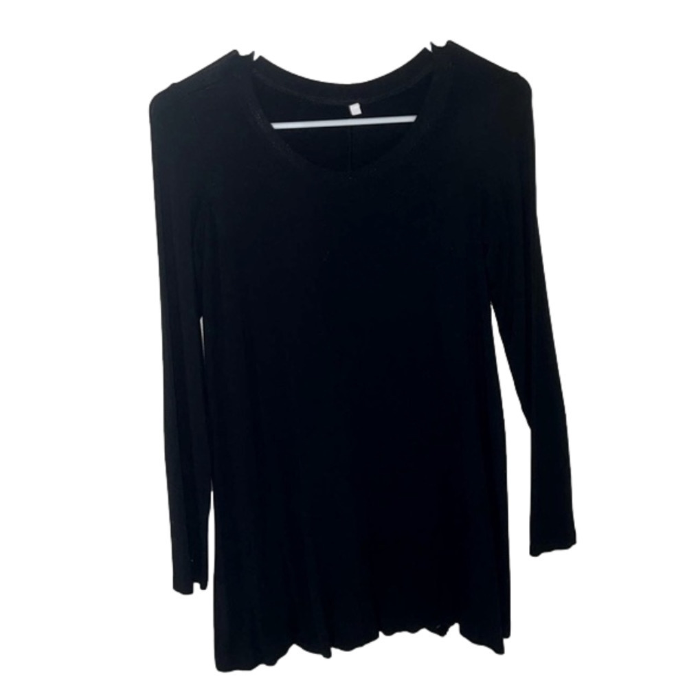 Black Women's Casual Plain Long Sleeve Loose Tunic T-Shirt Dress